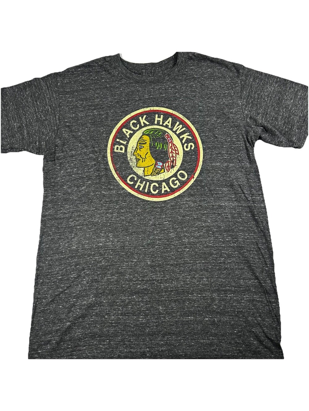 Chicago Blackhawks T-Shirt Mens Medium Charcoal Short Sleeve Distressed Look New